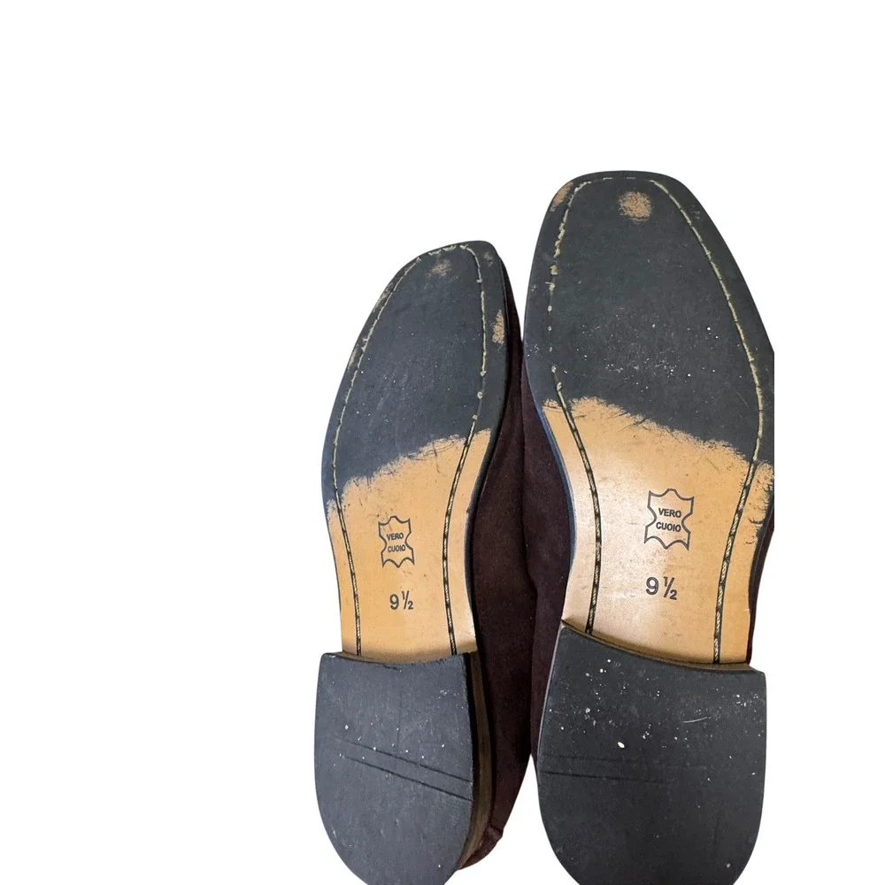 Moretti Black Label Mens 9.5 Brown Suede Horsebit Loafers Leather Sole Italy
